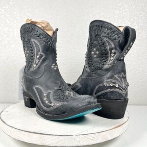 Lane COSSETTE Womens Cowboy Bootie 7 Western Cowgirl Short Boots Black Leather